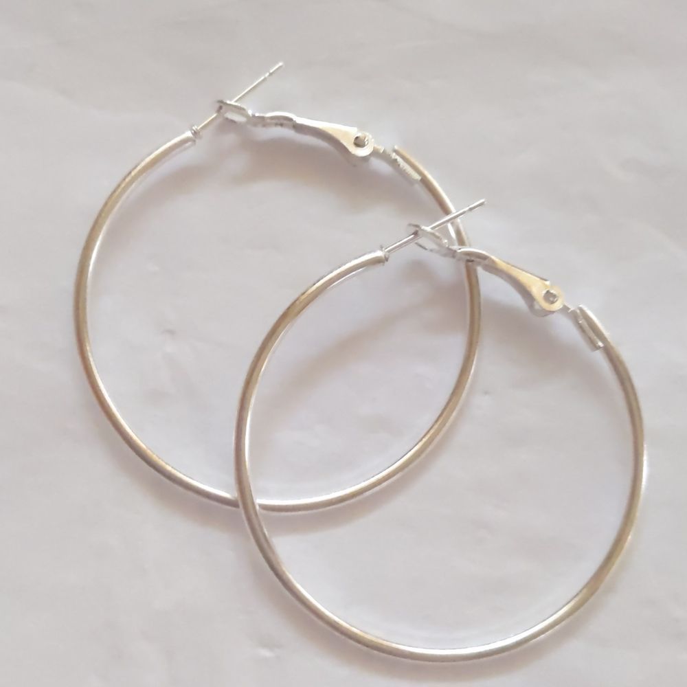 Silver Hoop Earrings 1.5"